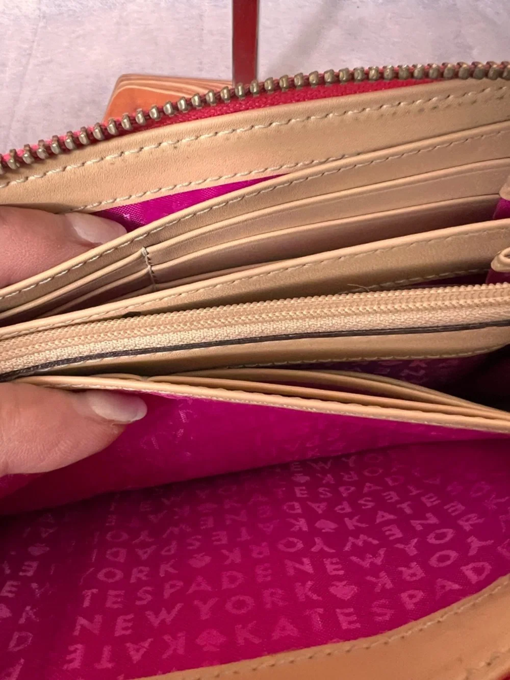 kate spade ♠️  New York Hot Pink Zip-Around Leather Wallet 12 card slots Lined